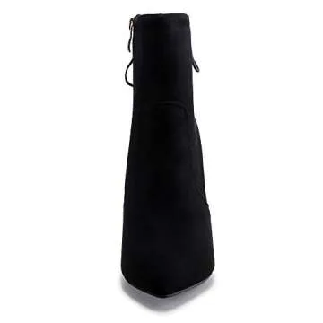 IDIFU Women's Dress Pointed Toe Short Boots Chunky High Heels Side Zipper Ankle Booties(9, Black Suede Tie)