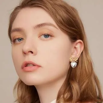 CLASSYZINT Bow Earring for Women, Vintage Gold Bow Silver Heart Drop Earrings for Women | Gold Ribbon Earrings | Christmas Bow Earrings | Heart Earrings for Women