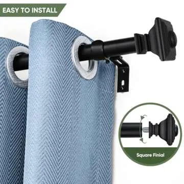 BRIOFOX BLACK Curtain Rods for Windows 66 to 120 Inch Adjustable Length 1 Inch Diameter Heavy Duty Window Curtain Rods for Indoor Ourdoors With Classic Square Finials