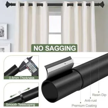 BRIOFOX BLACK Curtain Rods for Windows 66 to 120 Inch Adjustable Length 1 Inch Diameter Heavy Duty Window Curtain Rods for Indoor Ourdoors With Classic Square Finials