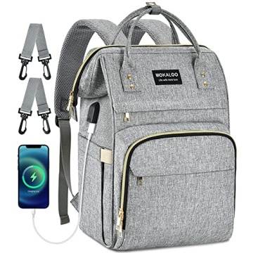Mokaloo Diaper Bag Backpack, Large Baby Bag, Multi-functional Travel Bag for Parents (Grey)