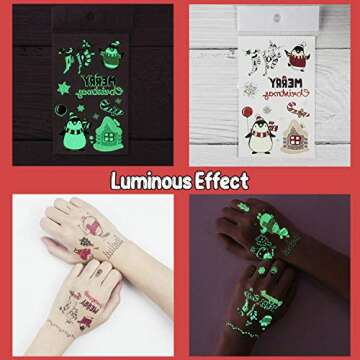 Partywind 10 Sheets Luminous Christmas Temporary Tattoos for Kids Stocking Stuffers, Christmas Party...