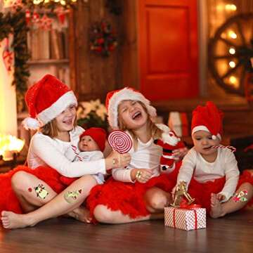 Partywind 10 Sheets Luminous Christmas Temporary Tattoos for Kids Stocking Stuffers, Christmas Party Decorations Supplies Favors for Birthday, Xmas Holiday Stickers Games Toys for Boys Girls