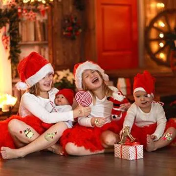 Partywind 10 Sheets Luminous Christmas Temporary Tattoos for Kids Stocking Stuffers, Christmas Party Decorations Supplies Favors for Birthday, Xmas Holiday Stickers Games Toys for Boys Girls