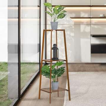 Magshion Bamboo Tall Plant Stand Indoor Outdoor 3-Tier Pot Holder Small Space Flower Shelf Rack Corn...