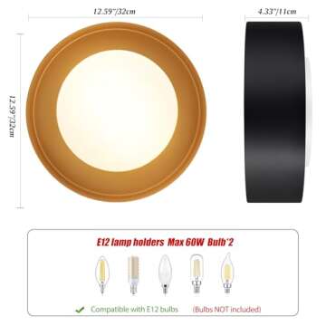 Vikaey Modern Mid Century Flush Mount Ceiling Light, Minimalist 2-Light Round Ceiling Light Fixture, Black and Gold Drum Ceiling Lamp with Glass Lampshade for Bedroom, Hallway, Kitchen, 12.5in