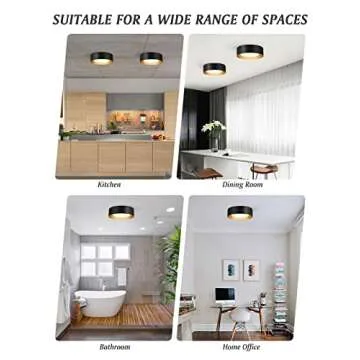 Vikaey Modern Mid Century Flush Mount Ceiling Light, Minimalist 2-Light Round Ceiling Light Fixture, Black and Gold Drum Ceiling Lamp with Glass Lampshade for Bedroom, Hallway, Kitchen, 12.5in