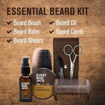 Every Man Jack Beard Grooming Kit for Men - Includes Sandalwood Beard Oil & Beard Balm, Beard Brush,...