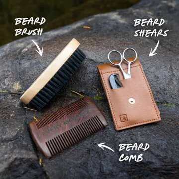Every Man Jack Beard Grooming Kit for Men - Includes Sandalwood Beard Oil & Beard Balm, Beard Brush, Wooden Dual-sided Comb, Trimming Scissors and Mustache Comb