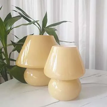 Swirl Mushroom Lamp, Translucent Glass Table Bedside Lamps Italian Style Modern Striped Desk Light for Baby Home Decoration of Dining, Living, Study (Striped Pink, Maxi Dia8.7*H9.9 Inches)