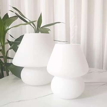 Swirl Mushroom Lamp, Translucent Glass Table Bedside Lamps Italian Style Modern Striped Desk Light for Baby Home Decoration of Dining, Living, Study (Striped Pink, Maxi Dia8.7*H9.9 Inches)