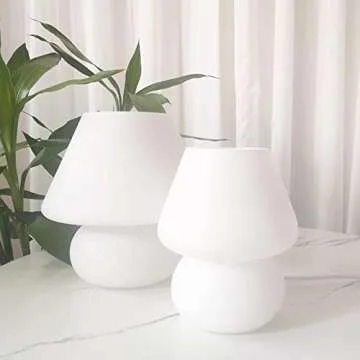 Swirl Mushroom Lamp, Translucent Glass Table Bedside Lamps Italian Style Modern Striped Desk Light for Baby Home Decoration of Dining, Living, Study (Striped Pink, Maxi Dia8.7*H9.9 Inches)