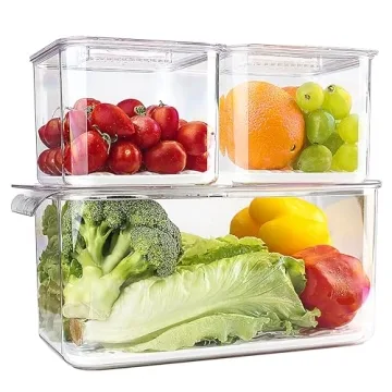 elabo Food Storage Containers Fridge Produce Saver- 3 Piece Set Stackable Refrigerator Organizer Kee...