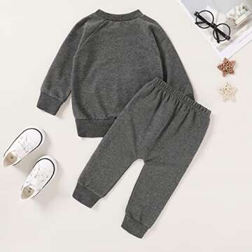 Happy Town Fall Outfits for Toddler Girl Boy Long Sleeve Top and Long Pants Set Toddler Sweatsuits (Dark Grey, 12-18 Months)