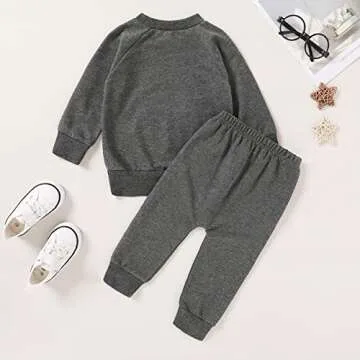 Happy Town Fall Outfits for Toddler Girl Boy Long Sleeve Top and Long Pants Set Toddler Sweatsuits (Dark Grey, 12-18 Months)