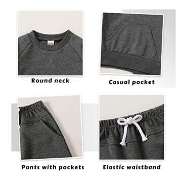 Happy Town Fall Outfits for Toddler Girl Boy Long Sleeve Top and Long Pants Set Toddler Sweatsuits (Dark Grey, 12-18 Months)