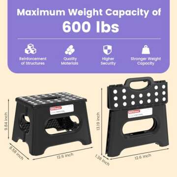HBTower Folding Step Stool - 9 Inch, 600 lb Capacity, Non-Slip & Portable