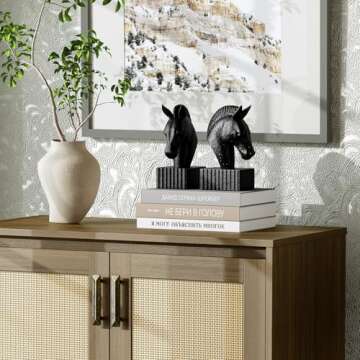 MXARLTR Book Ends for Shelves - Book Ends to Hold Books Heavy Duty, Horse Decorative Bookends for Heavy Books with Anti-Slip Base Book Stopper for Shelves Books Home Office Decor (Black)