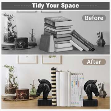 MXARLTR Book Ends for Shelves - Book Ends to Hold Books Heavy Duty, Horse Decorative Bookends for Heavy Books with Anti-Slip Base Book Stopper for Shelves Books Home Office Decor (Black)