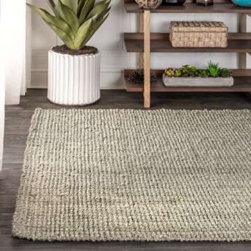 JONATHAN Y NRF102C-8 Pata Hand Woven Chunky Jute Gray 8 ft. x 10 ft. Area-Rug, Farmhouse, Easy-Cleaning, for Bedroom, Kitchen, Living Room,