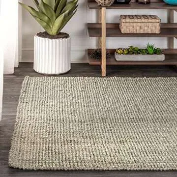 JONATHAN Y NRF102C-8 Pata Hand Woven Chunky Jute Gray 8 ft. x 10 ft. Area-Rug, Farmhouse, Easy-Cleaning, for Bedroom, Kitchen, Living Room,