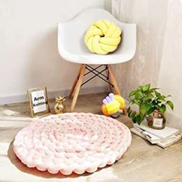 Arm Knitting Yarn for Chunky Yarn Blanket,Braided Knot Throw Cotton Wool Bulky Giant Yarn for Hand Knit Blanket DIY,Soft Washable Tube Bulky Giant Yarn for Weave Craft Crochet(Shell Pink, 0.55lb)