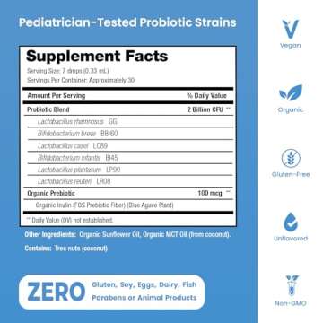 USDA Organic Baby Probiotic Drops for Infants | Helps with Colic, Reflux, Gas & Constipation Relief | Digestion & Immune Support for Newborns + | Ages 0-24 Months, Liquid Probiotics for Babies