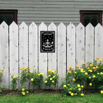 Funny Black Goth Sign Skull Let That Shit Go Metal Signs for Skeleton Halloween Goth Bathroom Decor 8x12 Inch