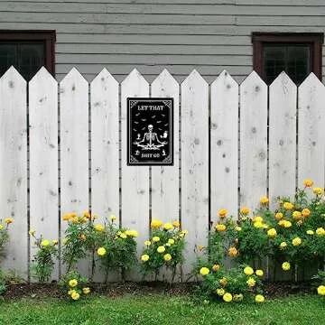 Funny Black Goth Sign Skull Let That Shit Go Metal Signs for Skeleton Halloween Goth Bathroom Decor 8x12 Inch