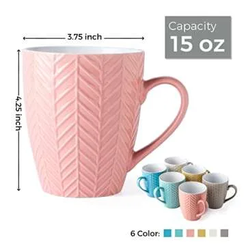 AmorArc 15oz Coffee Mugs Set of 6, Large Ceramic Coffee Mugs for Men Women Dad Mom, Modern Coffee Mu...