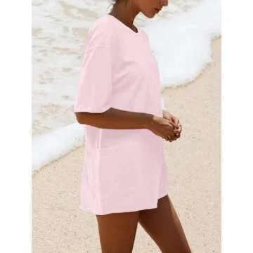 AnotherChill Womens Athletic Romper With Pockets Workout Tee Rompers Backless Oversized Onesie Casual Activewear (Pink, X-Small)