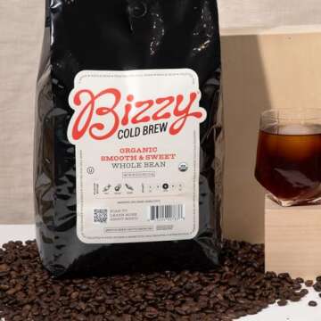 Bizzy Organic Cold Brew Coffee | Smooth & Sweet Blend | Whole Bean | Medium Roast | 100% Arabica | 5...