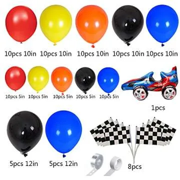 YNOU 121 Pcs Racing Car Balloons Arch Garland Kit Decorations, Race Car Foil Balloons Checker Flag f...