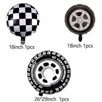 YNOU 121 Pcs Racing Car Balloons Arch Garland Kit Decorations, Race Car Foil Balloons Checker Flag for Monster Car Truck Party, Finish Line Race Car,Nascar Party Supplies