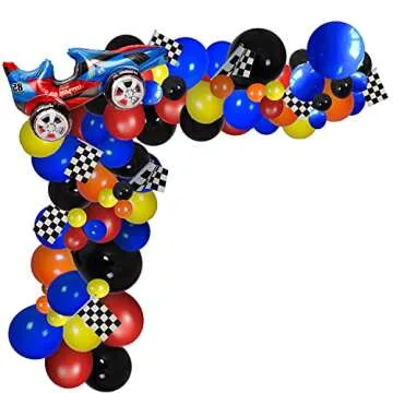 YNOU 121 Pcs Racing Car Balloons Arch Garland Kit Decorations, Race Car Foil Balloons Checker Flag for Monster Car Truck Party, Finish Line Race Car,Nascar Party Supplies