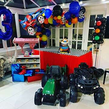 YNOU 121 Pcs Racing Car Balloons Arch Garland Kit Decorations, Race Car Foil Balloons Checker Flag for Monster Car Truck Party, Finish Line Race Car,Nascar Party Supplies