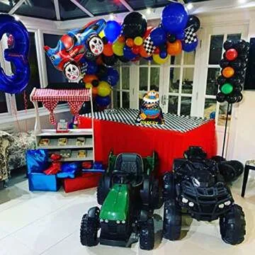 YNOU 121 Pcs Racing Car Balloons Arch Garland Kit Decorations, Race Car Foil Balloons Checker Flag for Monster Car Truck Party, Finish Line Race Car,Nascar Party Supplies