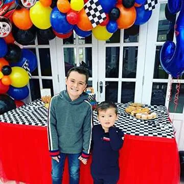 YNOU 121 Pcs Racing Car Balloons Arch Garland Kit Decorations, Race Car Foil Balloons Checker Flag for Monster Car Truck Party, Finish Line Race Car,Nascar Party Supplies