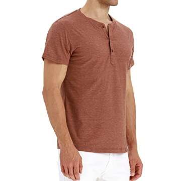 PEGENO Men's Casual Slim Fit Short Sleeve Henley T-Shirts Cotton Shirts VG-Orange-US L