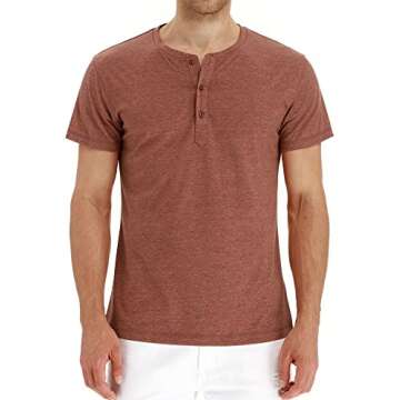 PEGENO Men's Casual Slim Fit Short Sleeve Henley T-Shirts Cotton Shirts VG-Orange-US L