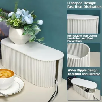 2 Pcs Cable Management Box Cord Hider Box Cord Organizer with 46 Pcs Cable Management Kit, Wire Box for Power Strips, Surge Protectors, Desk, TV Computer Wires, Home Office (White)