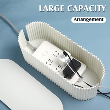 2 Pcs Cable Management Box Cord Hider Box Cord Organizer with 46 Pcs Cable Management Kit, Wire Box for Power Strips, Surge Protectors, Desk, TV Computer Wires, Home Office (White)