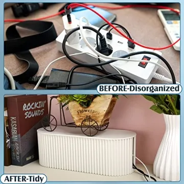 2 Pcs Cable Management Box Cord Hider Box Cord Organizer with 46 Pcs Cable Management Kit, Wire Box for Power Strips, Surge Protectors, Desk, TV Computer Wires, Home Office (White)