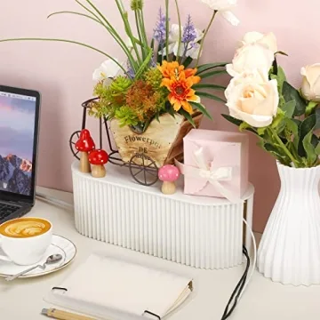 2 Pcs Cable Management Box Cord Hider Box Cord Organizer with 46 Pcs Cable Management Kit, Wire Box for Power Strips, Surge Protectors, Desk, TV Computer Wires, Home Office (White)