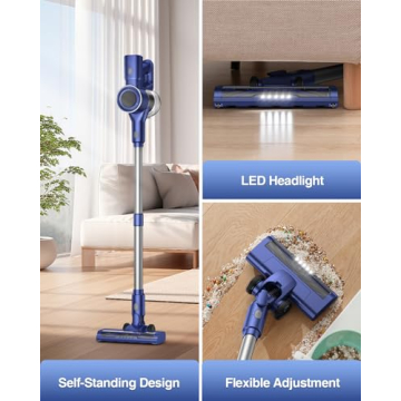 Cordless Vacuum Cleaner with Powerful 28KPA Suction and LED Display