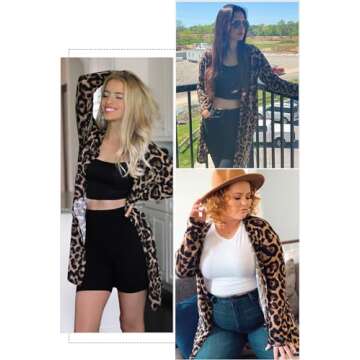OUGES Women's 2025 Fashion Fall Winter Leopard Print Open Front Long Sleeve Lightweight Sweater Cardigan Shirt with Pockets(Leopard01,M)