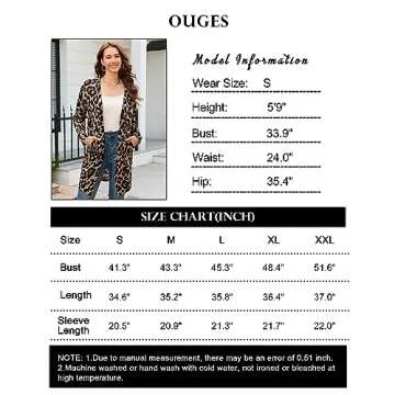 OUGES Women's Lightweight Leopard Print Cardigan with Pockets