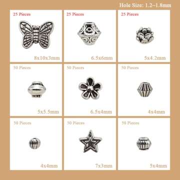INSPIRELLE 375 Pieces Metal Alloy Spacer Beads Antique Silver Flower Butterfly Star Shaped Loose Bea...