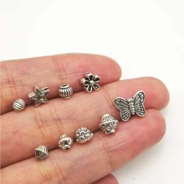 INSPIRELLE 375 Pieces Metal Alloy Spacer Beads Antique Silver Flower Butterfly Star Shaped Loose Beads for Jewelry Making and Crafting