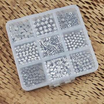 INSPIRELLE 375 Pieces Metal Alloy Spacer Beads Antique Silver Flower Butterfly Star Shaped Loose Beads for Jewelry Making and Crafting